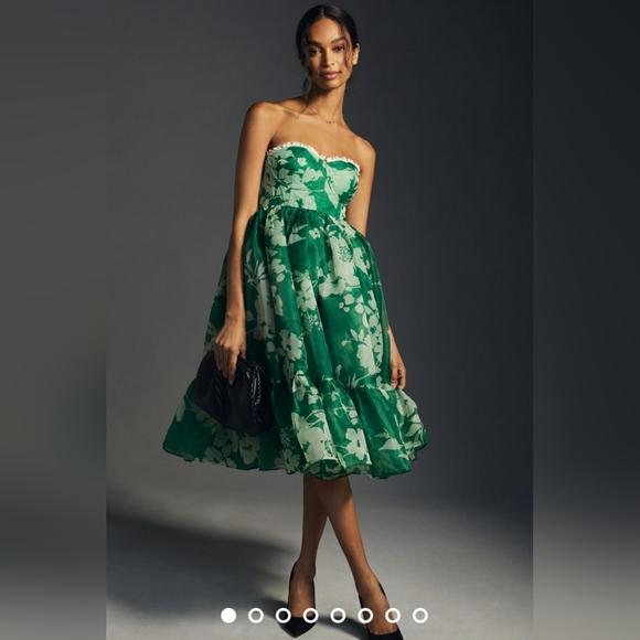 NWT SELKIE Corset Dress Green Floral Small - Picture 2 of 11